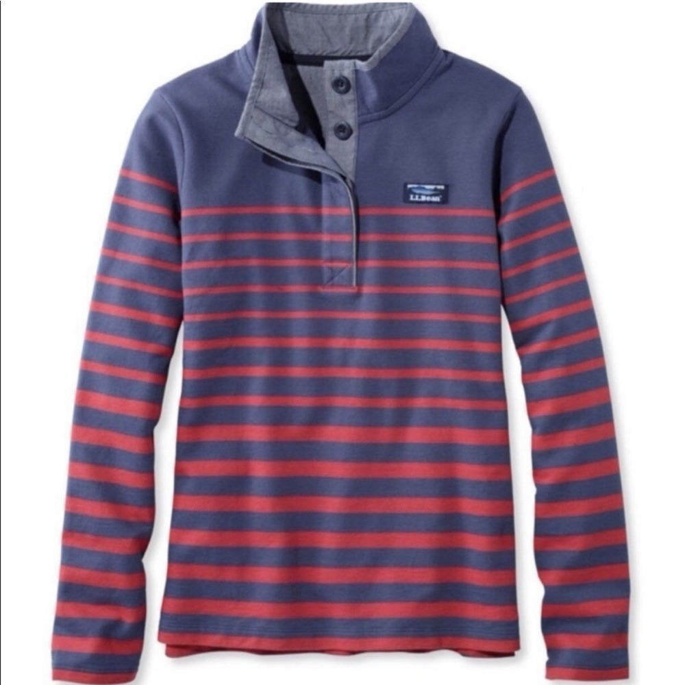 LL Bean Blue Red Striped Long Sleeve Cotton Rugby Pullover‎ Size MEDIUM - Picture 2 of 12